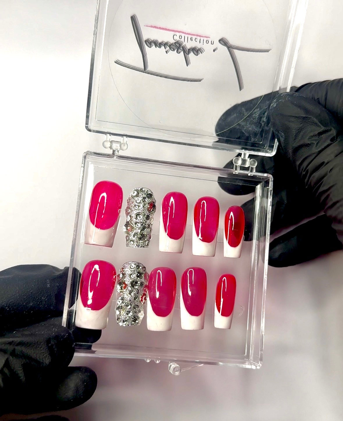 C Curve French Tip Glam - White/Silver - (XS-M) - press on nails - set of 10