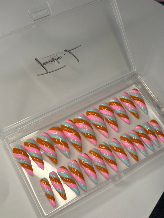 Sweet One - Orange/Pink/Blue - (L-3XL) - press on nails - set of 20/24
