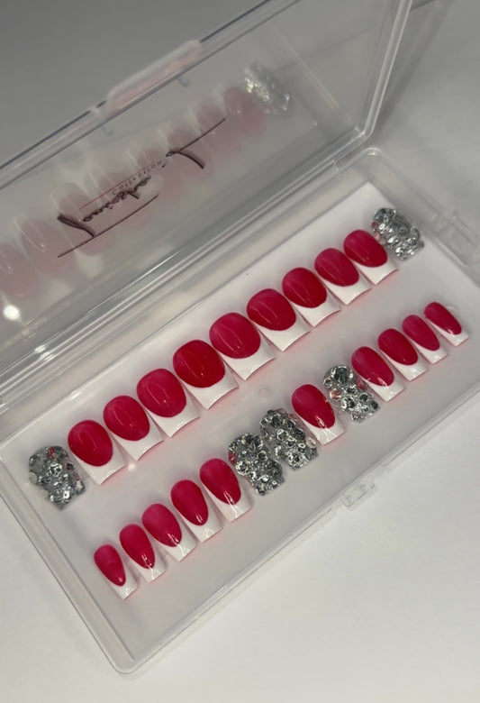 C Curve French Tip Glam - White/Silver - (XS-M) - press on nails - set of 20/24